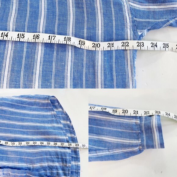J. Jill Love Linen Blue White Stripe Button Front Shirt Blouse Tunic Womens Sz S - Picture 5 of 6